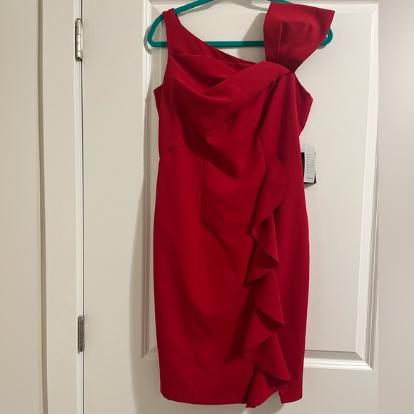 marina asymmetrical sheath ruffle dress Sale! Marina Navy Blue Asymmetrical Sheath